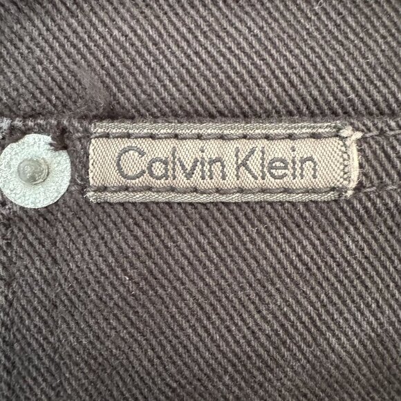 90s Vintage Calvin Klein Blackest Black Silver Tone Button Fly Straight Jeans - Picture 7 of 12